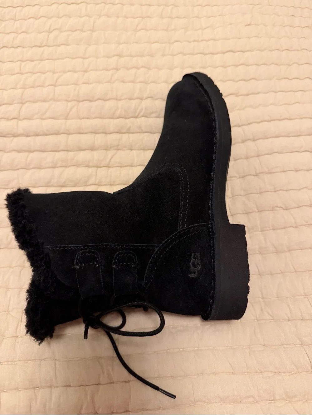 UGG Naiyah Black Suede Shearling Lace-Up Boots Size 5 – New